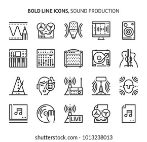 Sound production, bold line icons. The illustrations are a vector, editable stroke, 48x48 pixel perfect files. Crafted with precision and eye for quality.