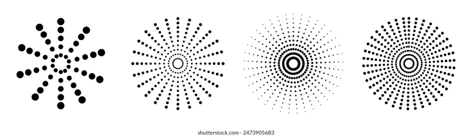 Círculos de pulsación de sonido. Ondas de radio puntuales. Ilustración vectorial aislada sobre fondo blanco.