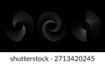 Sound pulsation circles set. Vector illustration of purple radio waves isolated on black background.