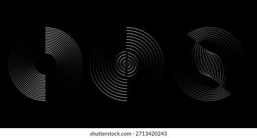 Schallpulsationskreise eingestellt. Vektorgrafik violetter Radiowellen einzeln auf schwarzem Hintergrund.