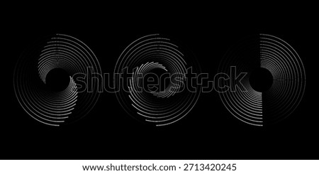 Sound pulsation circles set. Vector illustration of purple radio waves isolated on black background.