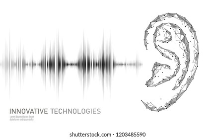 Auxiliar de voz de reconocimiento de sonido de baja poly. Onda radiofónica de sonido 3D de malla alambre poligonal de sonido 3D innovadora tecnología de onda. Ilustración vectorial del concepto de equipo digital ecualizador de audio