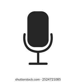 Sound record icon, microphone equipment button, podcast symbol, retro media silhouette. 