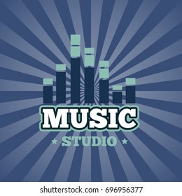 Sound record studio vector logo, badge, emblem with sound waves