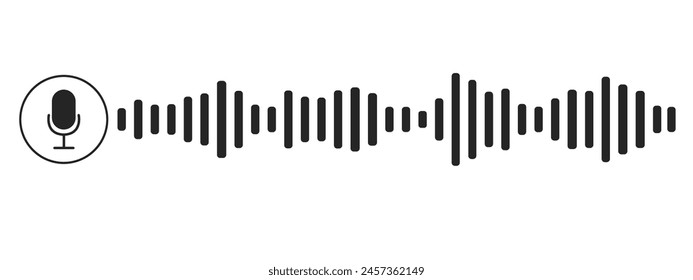 Sound record wave, talk, voice chat, phone app screen, audio player button isolated on white background. Simple media equalizer, podcast decibel sound track.