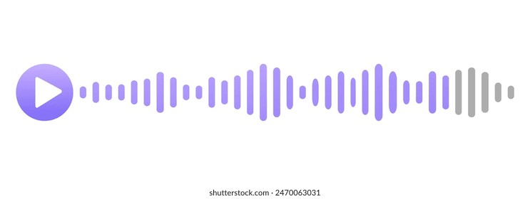 Onda de grabación de sonido, charla, chat de voz, pantalla del App del teléfono, Botón del reproductor de audio aislado sobre fondo blanco. Ecualizador de medios simple, pista de sonido de decibelios podcast.