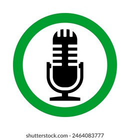 sound recording or broadcasting allowed, vintage microphone in green circle pictogram, round vector icon