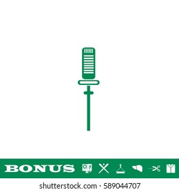 Sound recording equipment icon flat. Green pictogram on white background. Vector illustration symbol and bonus button