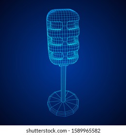 Sound recording equipment vintage microphone. Wireframe low poly mesh vector illustration