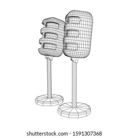 Sound recording equipment vintage microphone. Wireframe low poly mesh vector illustration