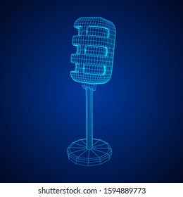 Sound recording equipment vintage microphone. Wireframe low poly mesh vector illustration