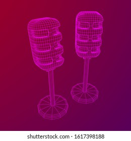 Sound recording equipment vintage microphone. Wireframe low poly mesh vector illustration