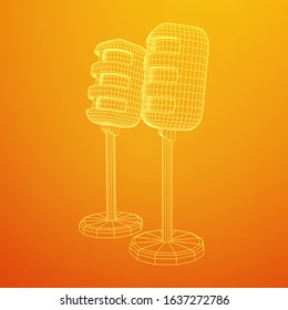 Sound recording equipment vintage microphone. Wireframe low poly mesh vector illustration