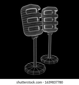 Sound recording equipment vintage microphone. Wireframe low poly mesh vector illustration
