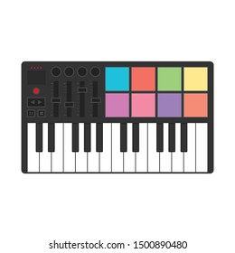 Sound Recording Music. Digital Piano Drum Machine. Beat Maker. Music Console. Audio Equipment. Vector Illustration Background