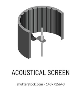 Sound recording studio equipment acoustical screen isolated objects vector border or noise absorbing surface around microphone stand music production industry song or vocal record tool or gear.