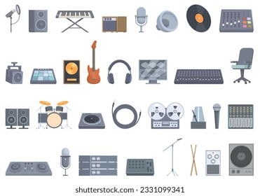 Sound recording studio icons set cartoon vector. Music sound. Mixer singer