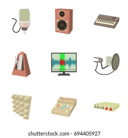Sound recording studio icons set. Cartoon set of 9 sound recording studio vector icons for web isolated on white background