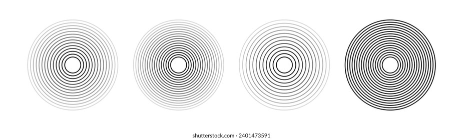 Sound ripple of a circular wave pack. Radio signal or splash of water. Isolated set of vector elements on white background.