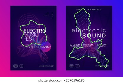 Sound Set. Blue Fest Poster. Trance Vector. Edm Magazine. Nightclub Disco Illustration. Music Concert Template. Pink Dance Banner. Green Sound Set