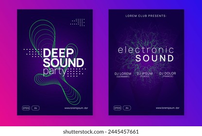 Sound Set. Concert Invite. Green Party Banner. Violet Edm Magazine. Discotheque Trance Element. Electronic Disco Illustration. Dj Event. Blue Sound Set