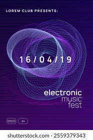 Sound Set. Concert Vector. Discotheque Poster. Dj Festival Element. Blue Dance Banner. Violet Party Event. Electronic Disco Invitation. Pink Sound Set