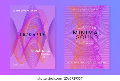 Sound Set. Edm Background. Party Electro Element. Blue Dance Event. Green Dj Banner. Trance Cover. Nightclub Disco Illustration. Pink Sound Set