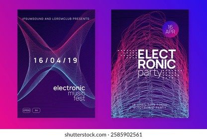 Sound Set. Fest Flyer. Soundwave Beat Invitation. Blue Dance Banner. Violet Discotheque Background. Music Festival Graphic. Concert Vector. Green Sound Set