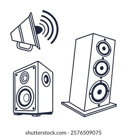 sound set, headphone, speaker, radio