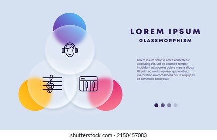 Sound set icon. Listening to music, melody, notes, synthesizer, piano. Music concept. Glassmorphism style. Vector line icon for Business and Advertising.
