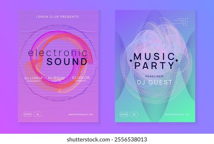 Sound Set. Music Electro Element. Night Club Banner. Concert Vector. Psychedelic Beat Invitation. Violet Edm Magazine. Blue Dance Flyer. Pink Sound Set