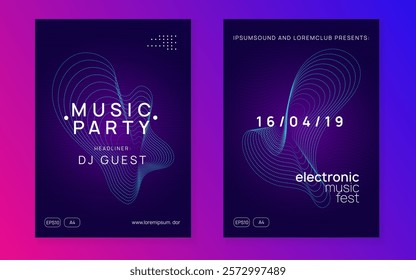 Sound Set. Nightclub Disco Illustration. Blue Discotheque Magazine. Night Club Concert Template. Trance Cover. Violet Dj Event. Party Design. Pink Sound Set