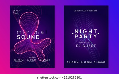 Som ajustado. Evento Violet Fest. Convite de Áudio da Boate. Banner do Clube Noturno. Convite Eletro. Cartaz de Dança Azul. Discotheque Concert Graphic. Conjunto de Sons Rosa