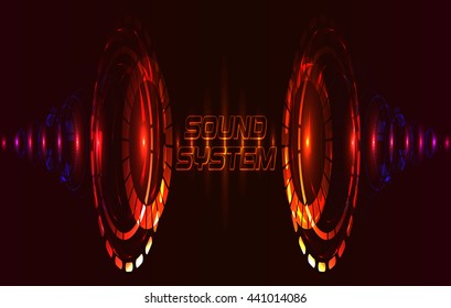 Sound shining cones at dark red background. Vector illustration.