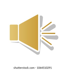 Sound sign illustration with mute mark. Vector. Golden gradient icon with white contour and rotated gray shadow at white background.