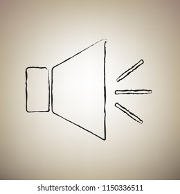 Sound sign illustration with mute mark. Vector. Brush drawed black icon at light brown background.