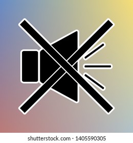 Sound sign illustration with mute mark. Black icon in white shell at pastel color background. Illustration.
