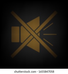 Sound sign illustration with mute mark. Icon as grid of small orange light bulb in darkness. Illustration.