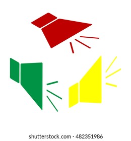 Sound sign illustration with mute mark. Isometric style of red, green and yellow icon.