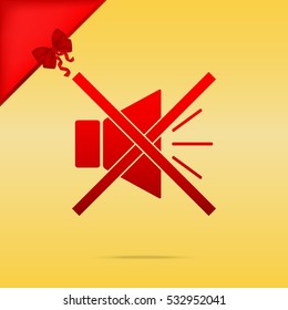 Sound sign illustration with mute mark. Cristmas design red icon on gold background.