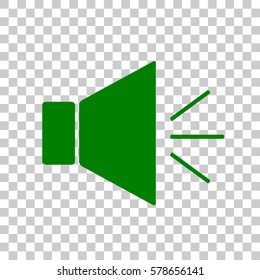 Sound sign illustration with mute mark. Dark green icon on transparent background.