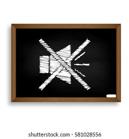 Sound sign illustration with mute mark. White chalk icon on blac