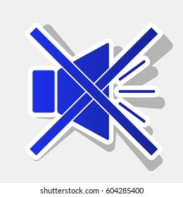 Sound sign illustration with mute mark. Vector. New year bluish icon with outside stroke and gray shadow on light gray background.