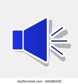 Sound sign illustration with mute mark. Vector. New year bluish icon with outside stroke and gray shadow on light gray background.