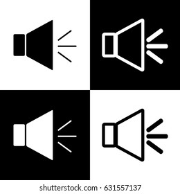 Sound sign illustration with mute mark. Vector. Black and white icons and line icon on chess board.
