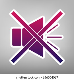 Sound sign illustration with mute mark. Vector. Purple gradient icon on white paper at gray background.