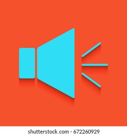 Sound sign illustration with mute mark. Vector. Blue icon with soft shadow putted down on flamingo background.