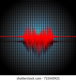 sound signal in heart shaped abstract graphic black dot background