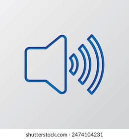 Sound simple icon vector. Flat design. Paper cut design. Cutted blue symbol with shadow. Gray background.ai