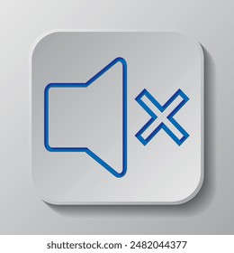 Sound simple icon, vector. Flat design. Paper cut design. Cutted blue symbol with shadow. Gray badge button, gray background.ai